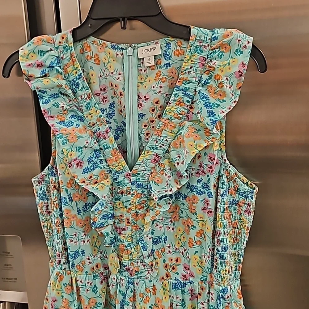 💕J. CREW💕 Printed V-Neck Smocked Midi Dress ~ Fresh Spearmint Floral Print 8